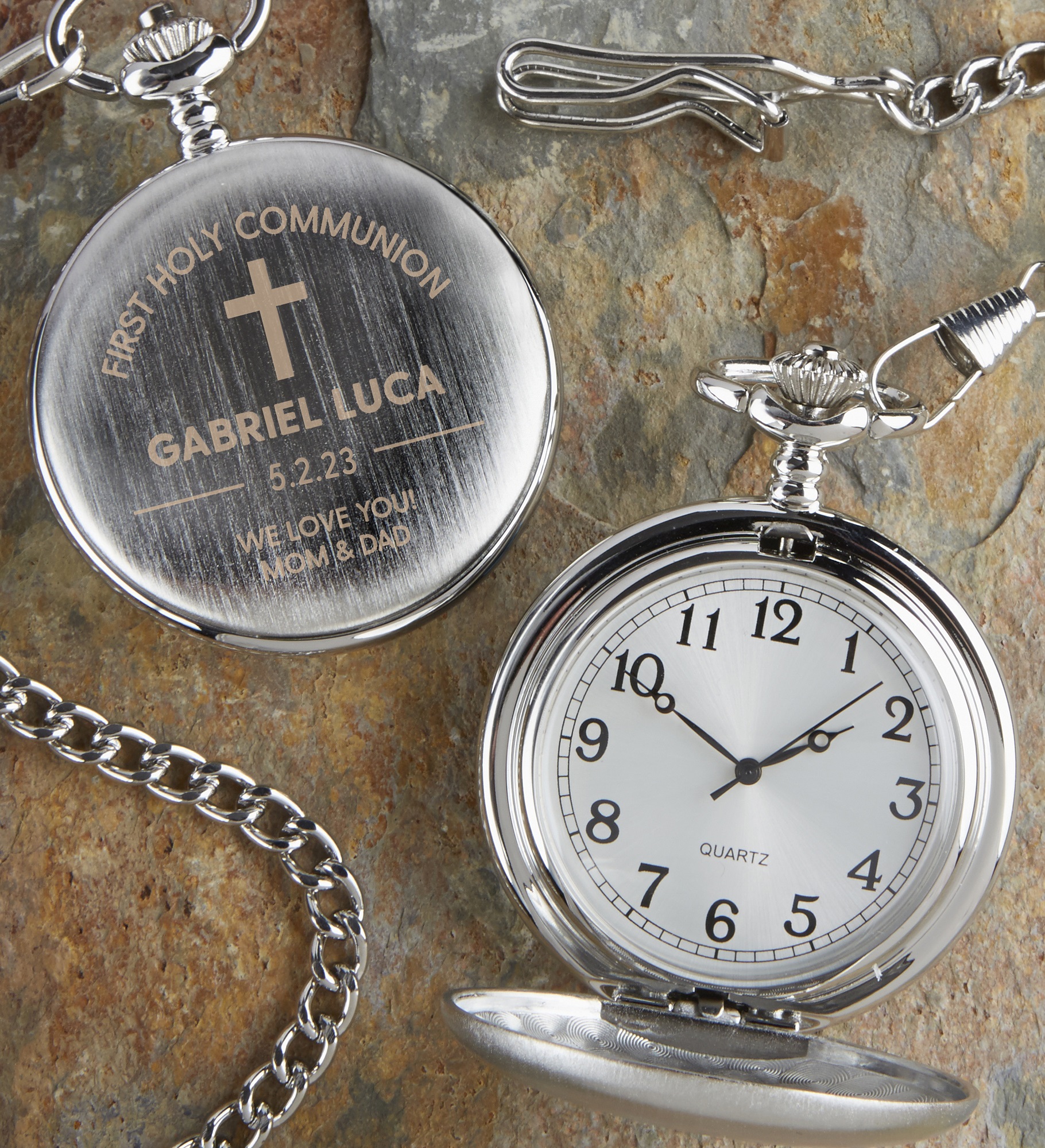 First Communion Engraved Silver Pocket Watch